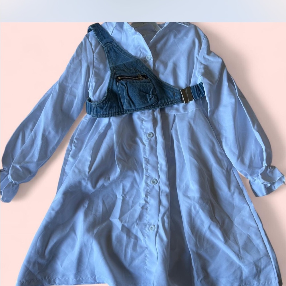 SHEIN Kids Casual Blue Dress with Denim Accent